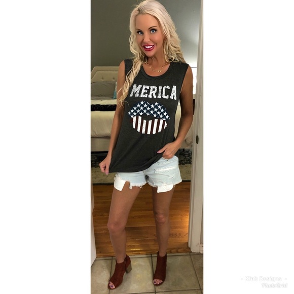 🇺🇸LAST 1! Cut Out Back Charcoal Lips 👄 Tank! - Picture 5 of 5